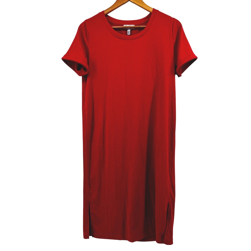Ribbed Short Sleeve‎ Coral Mini Dress Cotton Blend S Euro Summer Resort Coastal
